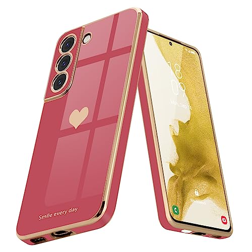 Teageo Kompatibel mit Samsung Galaxy S22 5G Hülle, Süße Herz Mädchen Handyhülle Luxuriös Galvanisierte Glitzer Weich TPU Kameraschutz Kratzfest Stoßfest Schutzhülle für S22 5G, Kamelienrot Teageo Kompatibel mit Samsung Galaxy S22 5G Hülle, Süße Herz Mädchen Handyhülle Luxuriös Galvanisierte Glitzer Weich TPU Kameraschutz Kratzfest Stoßfest Schutzhülle für S22 5G, Kamelienrot von Teageo