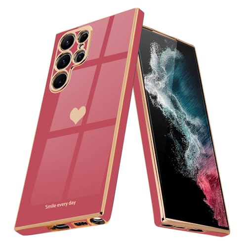 Teageo Kompatibel mit Samsung Galaxy S22 Ultra 5G Hülle, Süße Herz Mädchen Handyhülle Luxuriös Galvanisierte Weich TPU Kameraschutz Kratzfest Stoßfest Schutzhülle für S22 Ultra 5G, Kamelienrot Teageo Kompatibel mit Samsung Galaxy S22 Ultra 5G Hülle, Süße Herz Mädchen Handyhülle Luxuriös Galvanisierte Weich TPU Kameraschutz Kratzfest Stoßfest Schutzhülle für S22 Ultra 5G, Kamelienrot von Teageo