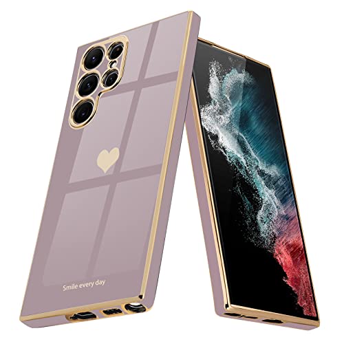 Teageo Kompatibel mit Samsung Galaxy S22 Ultra 5G Hülle, Süße Herz Mädchen Handyhülle Luxuriös Galvanisierte Weich TPU Kameraschutz Kratzfest Stoßfest Schutzhülle für S22 Ultra 5G, Sakura Lila Teageo Kompatibel mit Samsung Galaxy S22 Ultra 5G Hülle, Süße Herz Mädchen Handyhülle Luxuriös Galvanisierte Weich TPU Kameraschutz Kratzfest Stoßfest Schutzhülle für S22 Ultra 5G, Sakura Lila von Teageo