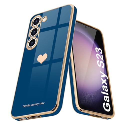 Teageo Kompatibel mit Samsung Galaxy S23 5G Hülle, Süße Herz Mädchen Handyhülle Luxuriös Galvanisierte Glitzer Weich TPU Kameraschutz Kratzfest Stoßfest Schutzhülle für S23 5G, Marine Blau von Teageo