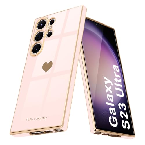 Teageo Kompatibel mit Samsung Galaxy S23 Ultra 5G Hülle, Süße Herz Mädchen Handyhülle Luxuriös Glitzer Weich TPU Kameraschutz Kratzfest Stoßfest Schutzhülle für S23 Ultra 5G, Licht Rosa von Teageo