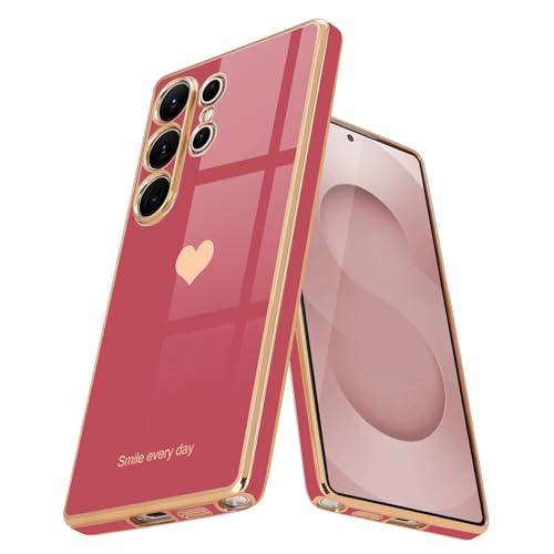 Teageo Kompatibel mit Samsung Galaxy S25 Ultra Hülle, Süße Mädchen Handyhülle Luxuriös Galvanisierte Glitzer Weich TPU Kameraschutz Kratzfest Stoßfest Schutzhülle für Samsung S25 Ultra, Kamelienrot Teageo Kompatibel mit Samsung Galaxy S25 Ultra Hülle, Süße Mädchen Handyhülle Luxuriös Galvanisierte Glitzer Weich TPU Kameraschutz Kratzfest Stoßfest Schutzhülle für Samsung S25 Ultra, Kamelienrot von Teageo