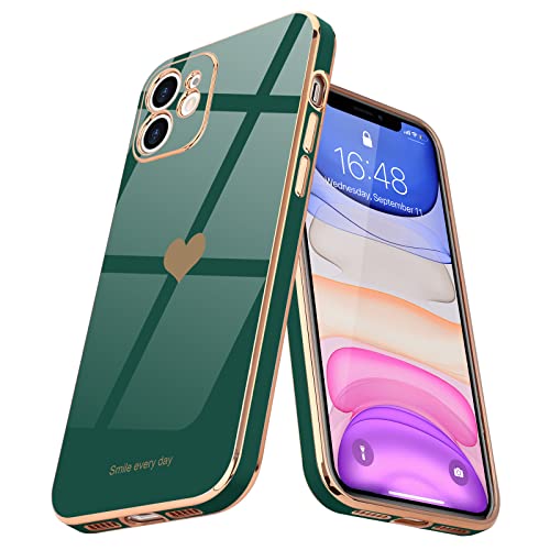 Teageo Kompatibel mit iPhone 11 Hülle, Süße Herz Muster Mädchen Handyhülle Luxuriös Galvanisierte Weich TPU Kameraschutz Kratzfest Stoßfest Schutzhülle Bumper Phone Case für iPhone 11, Dunkelgrün von Teageo