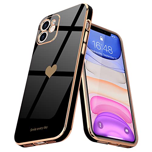 Teageo Kompatibel mit iPhone 11 Hülle, Süße Herzmuster Mädchen Handyhülle Luxuriös Galvanisierte Weich TPU Kameraschutz Kratzfest Stoßfest Schutzhülle Bumper Phone Case für iPhone 11, Schwarz von Teageo