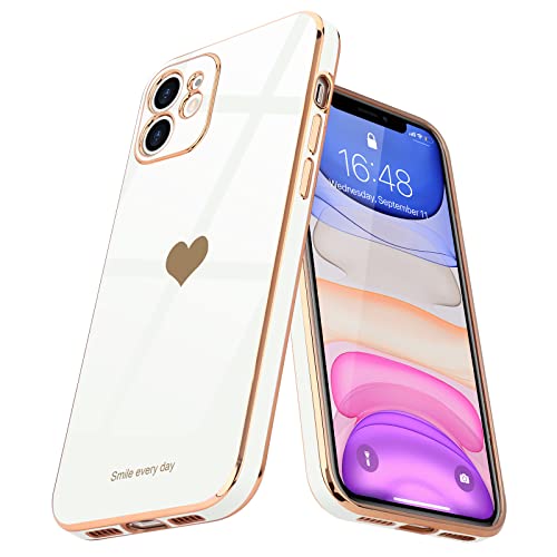 Teageo Kompatibel mit iPhone 11 Hülle, Süße Herzmuster Mädchen Handyhülle Luxuriös Galvanisierte Weich TPU Kameraschutz Kratzfest Stoßfest Schutzhülle Bumper Phone Case für iPhone 11, Weiß von Teageo