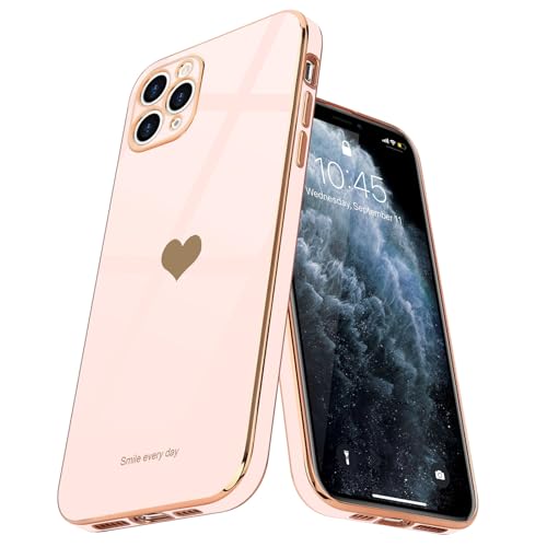 Teageo Kompatibel mit iPhone 11 Pro Hülle, Süße Herzmuster Mädchen Handyhülle Luxuriös Galvanisierte Weich TPU Kameraschutz Stoßfest Schutzhülle Phone Case für iPhone 11 Pro, Licht Rosa von Teageo