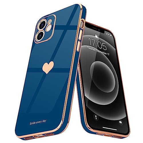 Teageo Kompatibel mit iPhone 12 Hülle, Süße Herz Muster Mädchen Handyhülle Luxuriös Galvanisierte Weich TPU Kameraschutz Kratzfest Stoßfest Schutzhülle Bumper Phone Case für iPhone 12, Marine Blau Teageo Kompatibel mit iPhone 12 Hülle, Süße Herz Muster Mädchen Handyhülle Luxuriös Galvanisierte Weich TPU Kameraschutz Kratzfest Stoßfest Schutzhülle Bumper Phone Case für iPhone 12, Marine Blau von Teageo