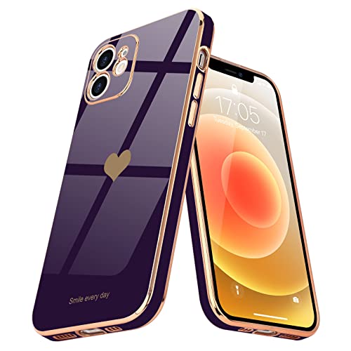 Teageo Kompatibel mit iPhone 12 Hülle, Süße Herz Muster Mädchen Handyhülle Luxuriös Galvanisierte Weich TPU Kameraschutz Kratzfest Stoßfest Schutzhülle Bumper Phone Case für iPhone 12, Dunkles Lila Teageo Kompatibel mit iPhone 12 Hülle, Süße Herz Muster Mädchen Handyhülle Luxuriös Galvanisierte Weich TPU Kameraschutz Kratzfest Stoßfest Schutzhülle Bumper Phone Case für iPhone 12, Dunkles Lila von Teageo