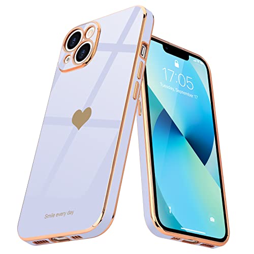 Teageo Kompatibel mit iPhone 13 Hülle, Süße Herzmuster Mädchen Handyhülle Luxuriös Galvanisierte Weich TPU Kameraschutz Kratzfest Stoßfest Schutzhülle Bumper Phone Case für iPhone 13, Lila von Teageo