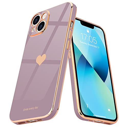 Teageo Kompatibel mit iPhone 13 Hülle, Süße Herzmuster Mädchen Handyhülle Luxuriös Galvanisierte Weich TPU Kameraschutz Kratzfest Stoßfest Schutzhülle Bumper Phone Case für iPhone 13, Sakura Lila von Teageo