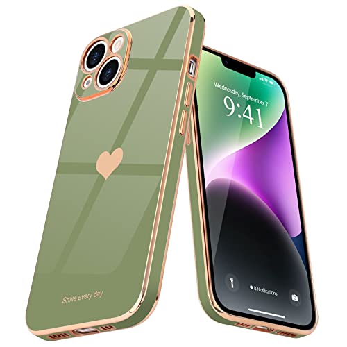 Teageo Kompatibel mit iPhone 14 Hülle, Süße Herzmuster Mädchen Handyhülle Luxuriös Galvanisierte Weich TPU Kameraschutz Kratzfest Stoßfest Schutzhülle Bumper Phone Case für iPhone 14, Lichtgrün Teageo Kompatibel mit iPhone 14 Hülle, Süße Herzmuster Mädchen Handyhülle Luxuriös Galvanisierte Weich TPU Kameraschutz Kratzfest Stoßfest Schutzhülle Bumper Phone Case für iPhone 14, Lichtgrün von Teageo