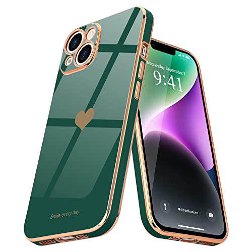 Teageo Kompatibel mit iPhone 14 Hülle, Süße Herzmuster Mädchen Handyhülle Luxuriös Galvanisierte Weich TPU Kameraschutz Kratzfest Stoßfest Schutzhülle Bumper Phone Case für iPhone 14, Dunkelgrün Teageo Kompatibel mit iPhone 14 Hülle, Süße Herzmuster Mädchen Handyhülle Luxuriös Galvanisierte Weich TPU Kameraschutz Kratzfest Stoßfest Schutzhülle Bumper Phone Case für iPhone 14, Dunkelgrün von Teageo