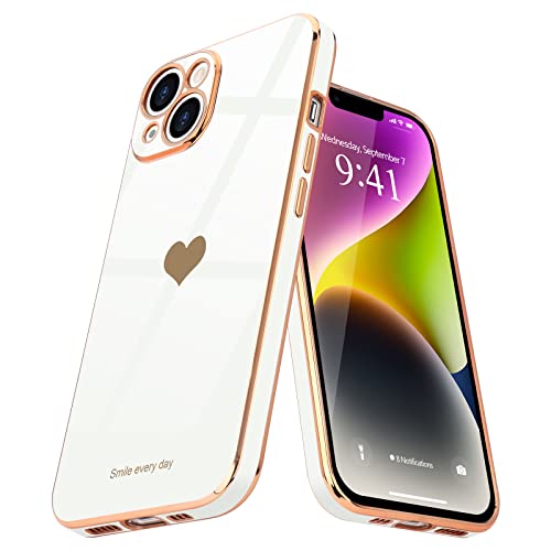 Teageo Kompatibel mit iPhone 14 Plus Hülle, Süße Herz Mädchen Handyhülle Luxuriös Galvanisierte Weich TPU Kameraschutz Kratzfest Stoßfest Schutzhülle Bumper Phone Case für iPhone 14 Plus, Weiß von Teageo