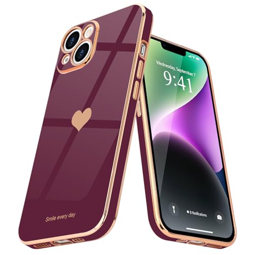 Teageo Kompatibel mit iPhone 14 Plus Hülle, Süße Herz Mädchen Handyhülle Luxuriös Galvanisierte Weich TPU Kameraschutz Kratzfest Stoßfest Schutzhülle Bumper Phone Case für iPhone 14 Plus, Kirschrote von Teageo