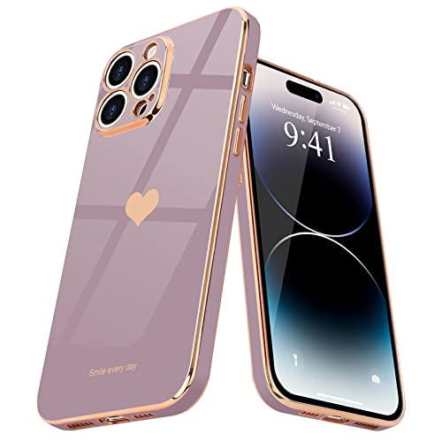 Teageo Kompatibel mit iPhone 14 Pro Hülle, Süße Herz Mädchen Handyhülle Luxuriös Galvanisierte Weich TPU Kameraschutz Kratzfest Stoßfest Schutzhülle Bumper Phone Case für iPhone 14 Pro, Sakura Lila von Teageo