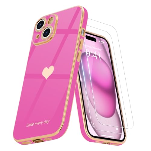 Teageo Kompatibel mit iPhone 15 Plus Hülle + 2 Stück Schutzfolie, Mädchen Herz Styling Hülle Galvanisierte Weich TPU Handyhülle Kameraschutz Kratzfest Phone Case für iPhone 15 Plus, Rose Rosa Teageo Kompatibel mit iPhone 15 Plus Hülle + 2 Stück Schutzfolie, Mädchen Herz Styling Hülle Galvanisierte Weich TPU Handyhülle Kameraschutz Kratzfest Phone Case für iPhone 15 Plus, Rose Rosa von Teageo