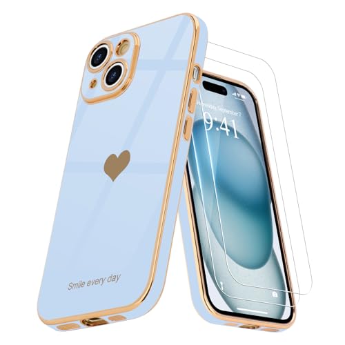 Teageo Kompatibel mit iPhone 15 Plus Hülle + 2 Stück Schutzfolie, Mädchen Herz Styling Hülle Galvanisierte Weich TPU Schutzhülle Kameraschutz Kratzfest Case für iPhone 15 Plus, Licht Blau Teageo Kompatibel mit iPhone 15 Plus Hülle + 2 Stück Schutzfolie, Mädchen Herz Styling Hülle Galvanisierte Weich TPU Schutzhülle Kameraschutz Kratzfest Case für iPhone 15 Plus, Licht Blau von Teageo