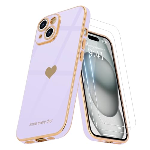 Teageo Kompatibel mit iPhone 15 Plus Hülle + 2 Stück Schutzfolie, Mädchen Herz Styling Hülle Galvanisierte Weich TPU Schutzhülle Kameraschutz Kratzfest Case für iPhone 15 Plus, Violett Teageo Kompatibel mit iPhone 15 Plus Hülle + 2 Stück Schutzfolie, Mädchen Herz Styling Hülle Galvanisierte Weich TPU Schutzhülle Kameraschutz Kratzfest Case für iPhone 15 Plus, Violett von Teageo