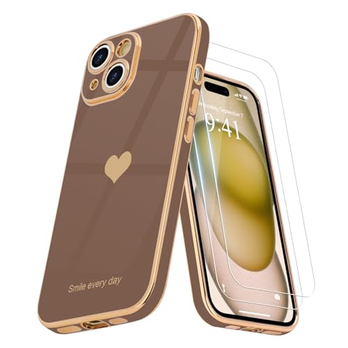Teageo Kompatibel mit iPhone 15 Plus Hülle + 2 Stück Schutzfolie, Mädchen Herz Styling Hülle Galvanisierte Weich TPU Schutzhülle Kameraschutz Kratzfest Case für iPhone 15 Plus, Wüsten Golden Teageo Kompatibel mit iPhone 15 Plus Hülle + 2 Stück Schutzfolie, Mädchen Herz Styling Hülle Galvanisierte Weich TPU Schutzhülle Kameraschutz Kratzfest Case für iPhone 15 Plus, Wüsten Golden von Teageo