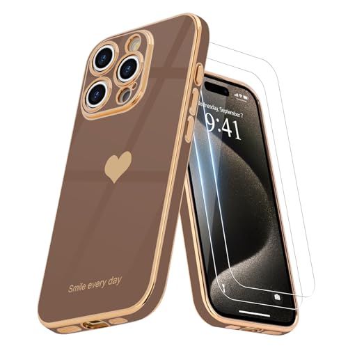 Teageo Kompatibel mit iPhone 15 Pro Hülle + 2 Stück Schutzfolie, Mädchen Herz Styling Hülle Galvanisierte Weich TPU Schutzhülle Kameraschutz Kratzfest Case für iPhone 15 Pro, Wüsten Golden Teageo Kompatibel mit iPhone 15 Pro Hülle + 2 Stück Schutzfolie, Mädchen Herz Styling Hülle Galvanisierte Weich TPU Schutzhülle Kameraschutz Kratzfest Case für iPhone 15 Pro, Wüsten Golden von Teageo