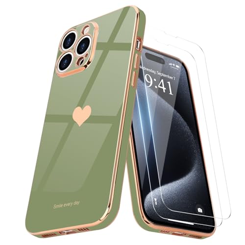 Teageo Kompatibel mit iPhone 15 Pro Max Hülle + 2 Stück Schutzfolie, Mädchen Herz Hülle Galvanisierte Weich TPU Kameraschutz Kratzfest Handyhülle für iPhone 15 Pro Max, Lichtgrün Teageo Kompatibel mit iPhone 15 Pro Max Hülle + 2 Stück Schutzfolie, Mädchen Herz Hülle Galvanisierte Weich TPU Kameraschutz Kratzfest Handyhülle für iPhone 15 Pro Max, Lichtgrün von Teageo