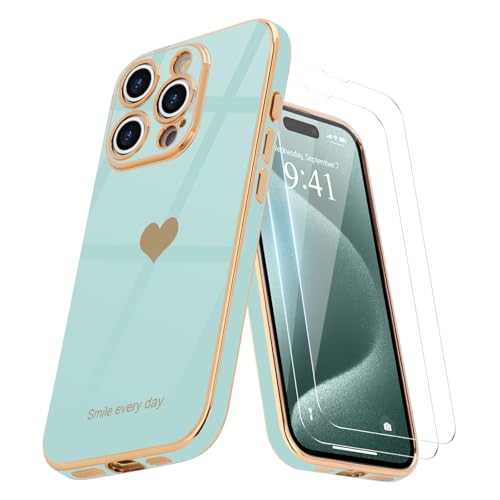 Teageo Kompatibel mit iPhone 15 Pro Max Hülle + 2 Stück Schutzfolie, Mädchen Herz Styling Hülle Galvanisierte Weich TPU Handyhülle Kameraschutz Kratzfest Phone Case für iPhone 15 Pro Max, Juwel Grün Teageo Kompatibel mit iPhone 15 Pro Max Hülle + 2 Stück Schutzfolie, Mädchen Herz Styling Hülle Galvanisierte Weich TPU Handyhülle Kameraschutz Kratzfest Phone Case für iPhone 15 Pro Max, Juwel Grün von Teageo