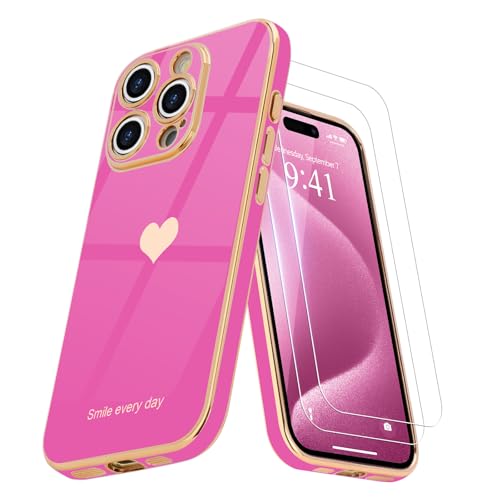 Teageo Kompatibel mit iPhone 15 Pro Max Hülle + 2 Stück Schutzfolie, Mädchen Herz Styling Hülle Galvanisierte Weich TPU Handyhülle Kameraschutz Kratzfest Phone Case für iPhone 15 Pro Max, Rose Rosa Teageo Kompatibel mit iPhone 15 Pro Max Hülle + 2 Stück Schutzfolie, Mädchen Herz Styling Hülle Galvanisierte Weich TPU Handyhülle Kameraschutz Kratzfest Phone Case für iPhone 15 Pro Max, Rose Rosa von Teageo