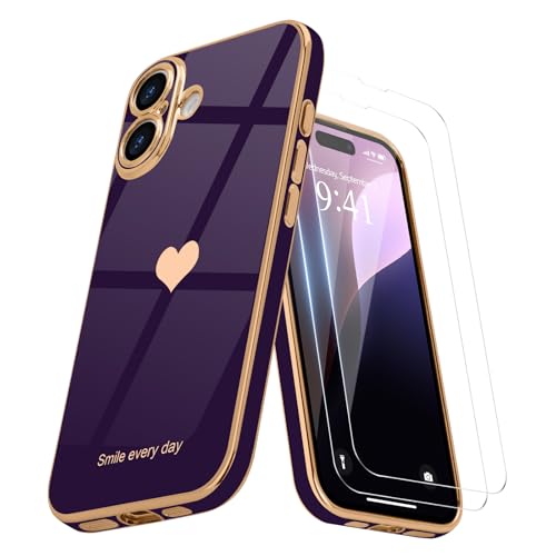 Teageo Kompatibel mit iPhone 16 Hülle + 2 Stück Schutzfolie, Mädchen Herz Styling Hülle Galvanisierte Weich TPU Schutzhülle Kameraschutz Kratzfest Case für iPhone 16, Dunkles Lila Teageo Kompatibel mit iPhone 16 Hülle + 2 Stück Schutzfolie, Mädchen Herz Styling Hülle Galvanisierte Weich TPU Schutzhülle Kameraschutz Kratzfest Case für iPhone 16, Dunkles Lila von Teageo