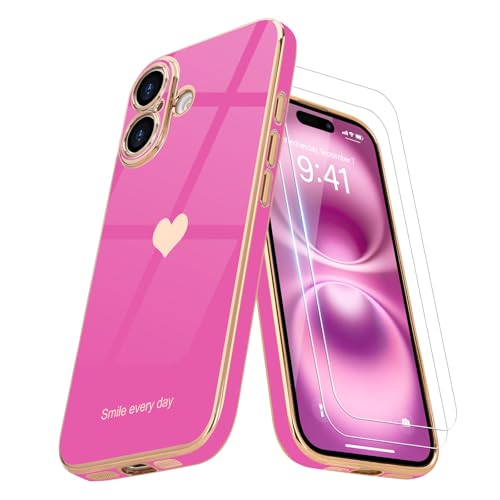 Teageo Kompatibel mit iPhone 16 Hülle + 2 Stück Schutzfolie, Mädchen Herz Styling Hülle Galvanisierte Weich TPU Schutzhülle Kameraschutz Kratzfest Case für iPhone 16, Rose Rosa Teageo Kompatibel mit iPhone 16 Hülle + 2 Stück Schutzfolie, Mädchen Herz Styling Hülle Galvanisierte Weich TPU Schutzhülle Kameraschutz Kratzfest Case für iPhone 16, Rose Rosa von Teageo