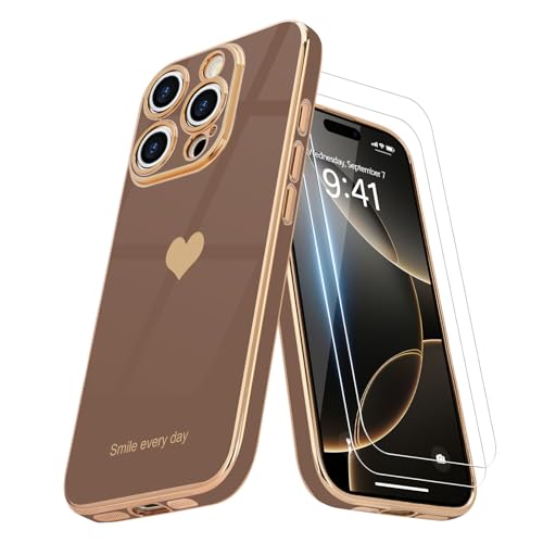 Teageo Kompatibel mit iPhone 16 Hülle + 2 Stück Schutzfolie, Mädchen Herz Styling Hülle Galvanisierte Weich TPU Schutzhülle Kameraschutz Kratzfest Case für iPhone 16, Wüsten Golden Teageo Kompatibel mit iPhone 16 Hülle + 2 Stück Schutzfolie, Mädchen Herz Styling Hülle Galvanisierte Weich TPU Schutzhülle Kameraschutz Kratzfest Case für iPhone 16, Wüsten Golden von Teageo