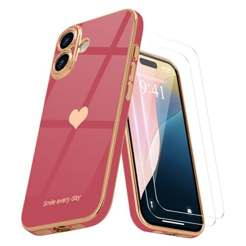 Teageo Kompatibel mit iPhone 16 Plus Hülle + 2 Stück Schutzfolie, Mädchen Herz Styling Hülle Galvanisierte Weich TPU Schutzhülle Kameraschutz Kratzfest Case für iPhone 16 Plus, Kamelie Rot Teageo Kompatibel mit iPhone 16 Plus Hülle + 2 Stück Schutzfolie, Mädchen Herz Styling Hülle Galvanisierte Weich TPU Schutzhülle Kameraschutz Kratzfest Case für iPhone 16 Plus, Kamelie Rot von Teageo