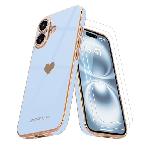 Teageo Kompatibel mit iPhone 16 Plus Hülle + 2 Stück Schutzfolie, Mädchen Herz Styling Hülle Galvanisierte Weich TPU Schutzhülle Kameraschutz Kratzfest Case für iPhone 16 Plus, Licht Blau Teageo Kompatibel mit iPhone 16 Plus Hülle + 2 Stück Schutzfolie, Mädchen Herz Styling Hülle Galvanisierte Weich TPU Schutzhülle Kameraschutz Kratzfest Case für iPhone 16 Plus, Licht Blau von Teageo