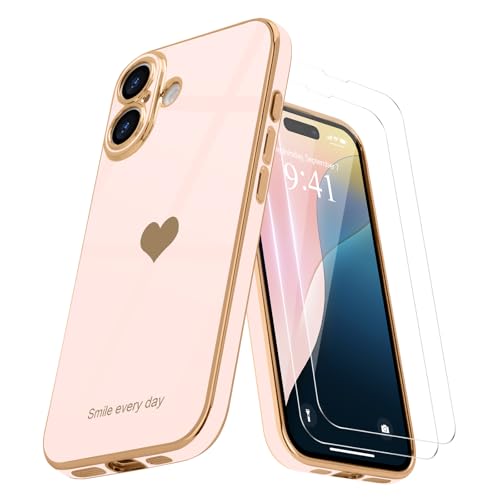 Teageo Kompatibel mit iPhone 16 Plus Hülle + 2 Stück Schutzfolie, Mädchen Herz Styling Hülle Galvanisierte Weich TPU Schutzhülle Kameraschutz Kratzfest Case für iPhone 16 Plus, Licht Rosa Teageo Kompatibel mit iPhone 16 Plus Hülle + 2 Stück Schutzfolie, Mädchen Herz Styling Hülle Galvanisierte Weich TPU Schutzhülle Kameraschutz Kratzfest Case für iPhone 16 Plus, Licht Rosa von Teageo