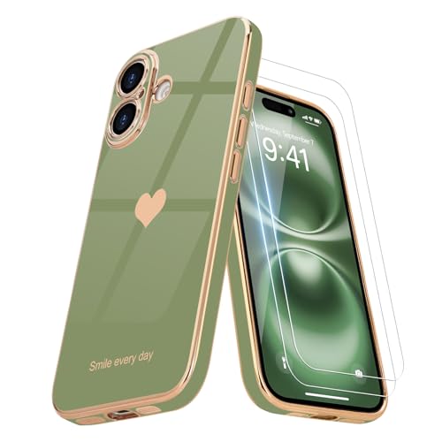 Teageo Kompatibel mit iPhone 16 Plus Hülle + 2 Stück Schutzfolie, Mädchen Herz Styling Hülle Galvanisierte Weich TPU Schutzhülle Kameraschutz Kratzfest Case für iPhone 16 Plus, Lichtgrün Teageo Kompatibel mit iPhone 16 Plus Hülle + 2 Stück Schutzfolie, Mädchen Herz Styling Hülle Galvanisierte Weich TPU Schutzhülle Kameraschutz Kratzfest Case für iPhone 16 Plus, Lichtgrün von Teageo