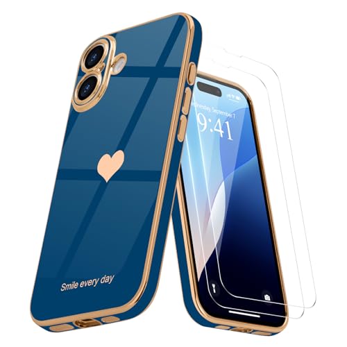 Teageo Kompatibel mit iPhone 16 Plus Hülle + 2 Stück Schutzfolie, Mädchen Herz Styling Hülle Galvanisierte Weich TPU Schutzhülle Kameraschutz Kratzfest Case für iPhone 16 Plus, Marine Blau Teageo Kompatibel mit iPhone 16 Plus Hülle + 2 Stück Schutzfolie, Mädchen Herz Styling Hülle Galvanisierte Weich TPU Schutzhülle Kameraschutz Kratzfest Case für iPhone 16 Plus, Marine Blau von Teageo