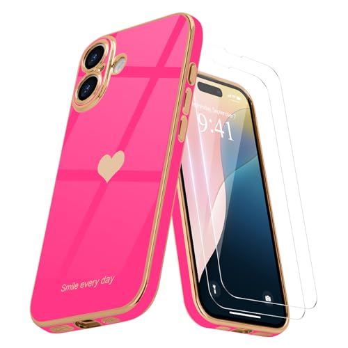 Teageo Kompatibel mit iPhone 16 Plus Hülle + 2 Stück Schutzfolie, Mädchen Herz Styling Hülle Galvanisierte Weich TPU Schutzhülle Kameraschutz Kratzfest Case für iPhone 16 Plus, Rose Rot Teageo Kompatibel mit iPhone 16 Plus Hülle + 2 Stück Schutzfolie, Mädchen Herz Styling Hülle Galvanisierte Weich TPU Schutzhülle Kameraschutz Kratzfest Case für iPhone 16 Plus, Rose Rot von Teageo