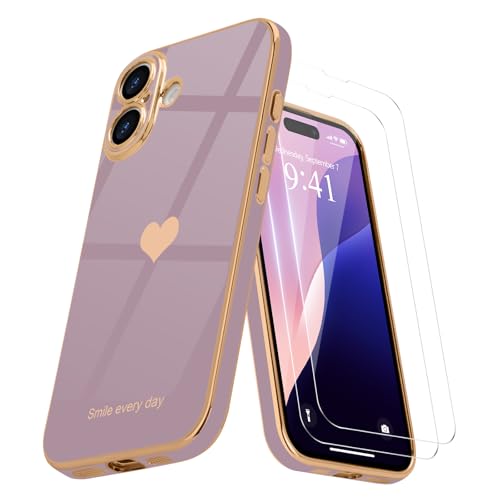Teageo Kompatibel mit iPhone 16 Plus Hülle + 2 Stück Schutzfolie, Mädchen Herz Styling Hülle Galvanisierte Weich TPU Schutzhülle Kameraschutz Kratzfest Case für iPhone 16 Plus, Sakura Lila Teageo Kompatibel mit iPhone 16 Plus Hülle + 2 Stück Schutzfolie, Mädchen Herz Styling Hülle Galvanisierte Weich TPU Schutzhülle Kameraschutz Kratzfest Case für iPhone 16 Plus, Sakura Lila von Teageo