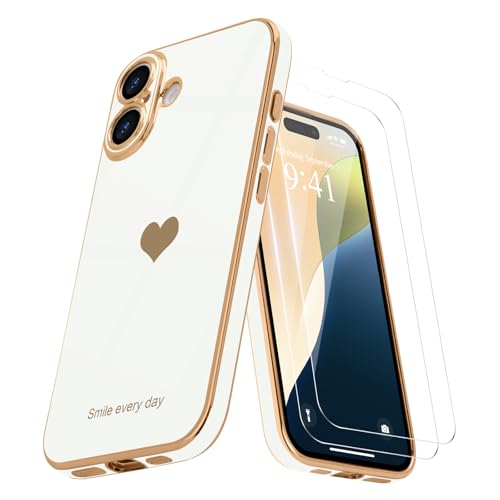 Teageo Kompatibel mit iPhone 16 Plus Hülle + 2 Stück Schutzfolie, Mädchen Herz Styling Hülle Galvanisierte Weich TPU Schutzhülle Kameraschutz Kratzfest Case für iPhone 16 Plus, Weiß Teageo Kompatibel mit iPhone 16 Plus Hülle + 2 Stück Schutzfolie, Mädchen Herz Styling Hülle Galvanisierte Weich TPU Schutzhülle Kameraschutz Kratzfest Case für iPhone 16 Plus, Weiß von Teageo