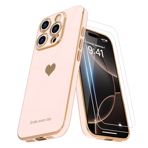 Teageo Kompatibel mit iPhone 16 Pro Max Hülle + 2 Stück Schutzfolie, Mädchen Herz Styling Hülle Galvanisierte Weich TPU Schutzhülle Kameraschutz Kratzfest Case für iPhone 16 Pro Max, Licht Rosa Teageo Kompatibel mit iPhone 16 Pro Max Hülle + 2 Stück Schutzfolie, Mädchen Herz Styling Hülle Galvanisierte Weich TPU Schutzhülle Kameraschutz Kratzfest Case für iPhone 16 Pro Max, Licht Rosa von Teageo