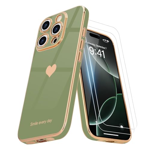 Teageo Kompatibel mit iPhone 16 Pro Max Hülle + 2 Stück Schutzfolie, Mädchen Herz Styling Hülle Galvanisierte Weich TPU Schutzhülle Kameraschutz Kratzfest Case für iPhone 16 Pro Max, Lichtgrün Teageo Kompatibel mit iPhone 16 Pro Max Hülle + 2 Stück Schutzfolie, Mädchen Herz Styling Hülle Galvanisierte Weich TPU Schutzhülle Kameraschutz Kratzfest Case für iPhone 16 Pro Max, Lichtgrün von Teageo