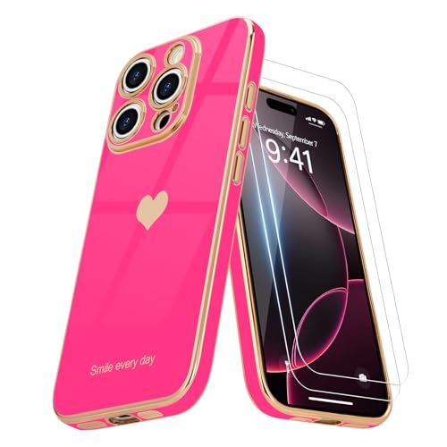 Teageo Kompatibel mit iPhone 16 Pro Max Hülle + 2 Stück Schutzfolie, Mädchen Herz Styling Hülle Galvanisierte Weich TPU Schutzhülle Kameraschutz Kratzfest Case für iPhone 16 Pro Max, Rose Rot Teageo Kompatibel mit iPhone 16 Pro Max Hülle + 2 Stück Schutzfolie, Mädchen Herz Styling Hülle Galvanisierte Weich TPU Schutzhülle Kameraschutz Kratzfest Case für iPhone 16 Pro Max, Rose Rot von Teageo