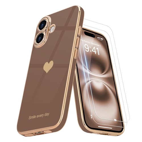 Teageo Kompatibel mit iPhone 16 Pro Max Hülle + 2 Stück Schutzfolie, Mädchen Herz Styling Hülle Galvanisierte Weich TPU Schutzhülle Kameraschutz Kratzfest Case für iPhone 16 Pro Max, Wüsten Golden Teageo Kompatibel mit iPhone 16 Pro Max Hülle + 2 Stück Schutzfolie, Mädchen Herz Styling Hülle Galvanisierte Weich TPU Schutzhülle Kameraschutz Kratzfest Case für iPhone 16 Pro Max, Wüsten Golden von Teageo