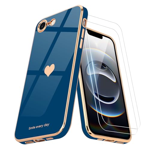 Teageo Kompatibel mit iPhone 16e Hülle + 2 Stück Schutzfolie, Mädchen Herz Styling Hülle Galvanisierte Weich TPU Handyhülle Kameraschutz Kratzfest Phone Case für iPhone 16e, Marine Blau Teageo Kompatibel mit iPhone 16e Hülle + 2 Stück Schutzfolie, Mädchen Herz Styling Hülle Galvanisierte Weich TPU Handyhülle Kameraschutz Kratzfest Phone Case für iPhone 16e, Marine Blau von Teageo