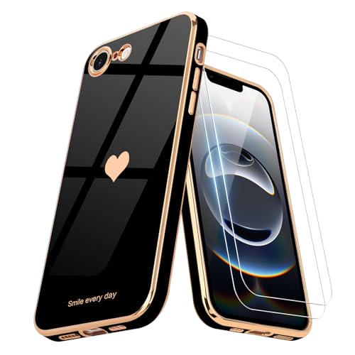 Teageo Kompatibel mit iPhone 16e Hülle + 2 Stück Schutzfolie, Mädchen Herz Styling Hülle Galvanisierte Weich TPU Handyhülle Kameraschutz Kratzfest Phone Case für iPhone 16e, Schwarz Teageo Kompatibel mit iPhone 16e Hülle + 2 Stück Schutzfolie, Mädchen Herz Styling Hülle Galvanisierte Weich TPU Handyhülle Kameraschutz Kratzfest Phone Case für iPhone 16e, Schwarz von Teageo