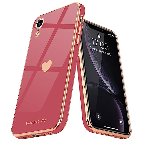 Teageo Kompatibel mit iPhone Xr Hülle, Süße Herzmuster Mädchen Handyhülle Luxuriös Galvanisierte Weich TPU Kameraschutz Kratzfest Stoßfest Schutzhülle Bumper Phone Case für iPhone Xr, Kamelienrot Teageo Kompatibel mit iPhone Xr Hülle, Süße Herzmuster Mädchen Handyhülle Luxuriös Galvanisierte Weich TPU Kameraschutz Kratzfest Stoßfest Schutzhülle Bumper Phone Case für iPhone Xr, Kamelienrot von Teageo