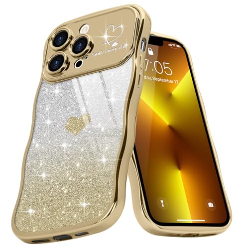 Teageo Wellen Rahmenform Handyhülle für iPhone 13 Pro Max, Mädchen Stilvoll Curly Wellen Form Schutzhülle Galvanisierte Glitzer TPU Kameraschutz Kratzfest Hülle für iPhone 13 Pro Max, Golden Teageo Wellen Rahmenform Handyhülle für iPhone 13 Pro Max, Mädchen Stilvoll Curly Wellen Form Schutzhülle Galvanisierte Glitzer TPU Kameraschutz Kratzfest Hülle für iPhone 13 Pro Max, Golden von Teageo