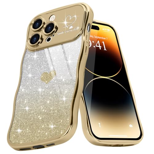 Teageo Wellen Rahmenform Handyhülle für iPhone 14 Pro, Mädchen Stilvoll Curly Wellen Form Schutzhülle Galvanisierte Glitzer TPU Kameraschutz Kratzfest Hülle für iPhone 14 Pro, Golden Teageo Wellen Rahmenform Handyhülle für iPhone 14 Pro, Mädchen Stilvoll Curly Wellen Form Schutzhülle Galvanisierte Glitzer TPU Kameraschutz Kratzfest Hülle für iPhone 14 Pro, Golden von Teageo