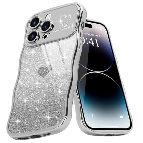 Teageo Wellen Rahmenform Handyhülle für iPhone 14 Pro, Mädchen Stilvoll Curly Wellen Form Schutzhülle Galvanisierte Glitzer TPU Kameraschutz Kratzfest Hülle für iPhone 14 Pro, Silber Teageo Wellen Rahmenform Handyhülle für iPhone 14 Pro, Mädchen Stilvoll Curly Wellen Form Schutzhülle Galvanisierte Glitzer TPU Kameraschutz Kratzfest Hülle für iPhone 14 Pro, Silber von Teageo