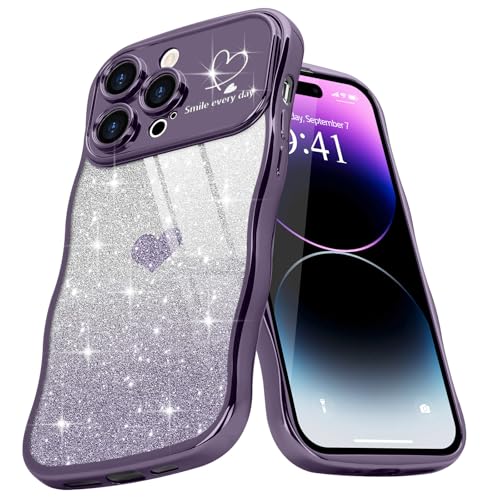 Teageo Wellen Rahmenform Handyhülle für iPhone 14 Pro Max, Mädchen Stilvoll Curly Wellen Form Schutzhülle Galvanisierte Glitzer TPU Kameraschutz Kratzfest Hülle für iPhone 14 Pro Max, Dunkles Lila Teageo Wellen Rahmenform Handyhülle für iPhone 14 Pro Max, Mädchen Stilvoll Curly Wellen Form Schutzhülle Galvanisierte Glitzer TPU Kameraschutz Kratzfest Hülle für iPhone 14 Pro Max, Dunkles Lila von Teageo
