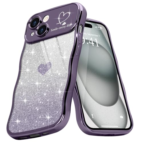 Teageo Wellen Rahmenform Handyhülle für iPhone 15, Mädchen Stilvoll Curly Wellen Form Schutzhülle Galvanisierte Glitzer TPU Kameraschutz Kratzfest Hülle für iPhone 15, Dunkles Lila Teageo Wellen Rahmenform Handyhülle für iPhone 15, Mädchen Stilvoll Curly Wellen Form Schutzhülle Galvanisierte Glitzer TPU Kameraschutz Kratzfest Hülle für iPhone 15, Dunkles Lila von Teageo